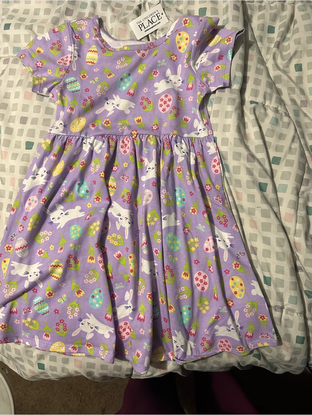 The Children's Place Lavender Floral Bunny Knit Dress
